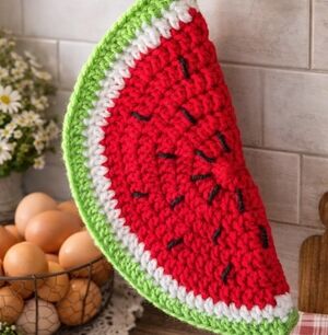 Handmade Crochet Watermelon Potholder – Farmhouse Country Kitchen Decor